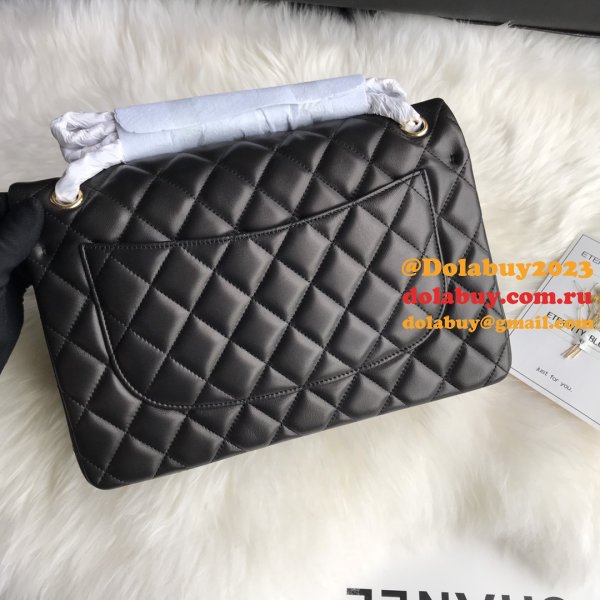 CC CF Knockoff Grained Lambskin & Gold-Tone Metal 30CM Black Maxi