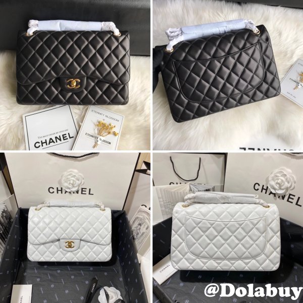CC CF Knockoff Grained Lambskin & Gold-Tone Metal 30CM Black Maxi