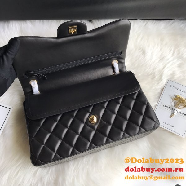 CC CF Knockoff Grained Lambskin & Gold-Tone Metal 30CM Black Maxi