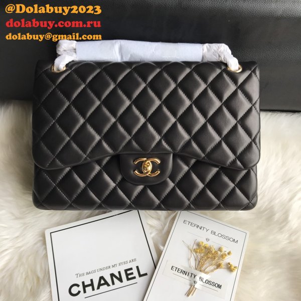 CC CF Knockoff Grained Lambskin & Gold-Tone Metal 30CM Black Maxi