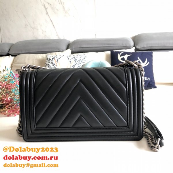 UK CC V Le Boy Top Quality Replica Black Bags Lambskin 25cm
