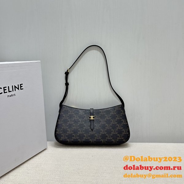 Top Celine Tina Shoulder Bag in Triomphe Canvas 123052
