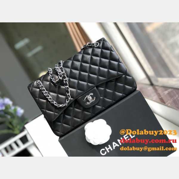 CC CF Knockoff Grained Lambskin & Gold-Tone Metal 30CM Black Maxi