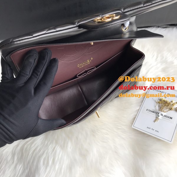 CC CF Knockoff Grained Lambskin & Gold-Tone Metal 30CM Black Maxi